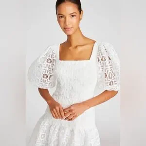 puff sleeve lace wedding dress 3D Flowers Aline Wedding Dress Puff Sleeves V neck main image 0